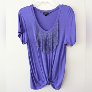 Hanna G. Women's purple short sleeve top with fringe size L
